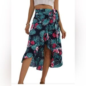 LYANER  M Women's Boho Floral Print Wrap Front Self Tie Knot